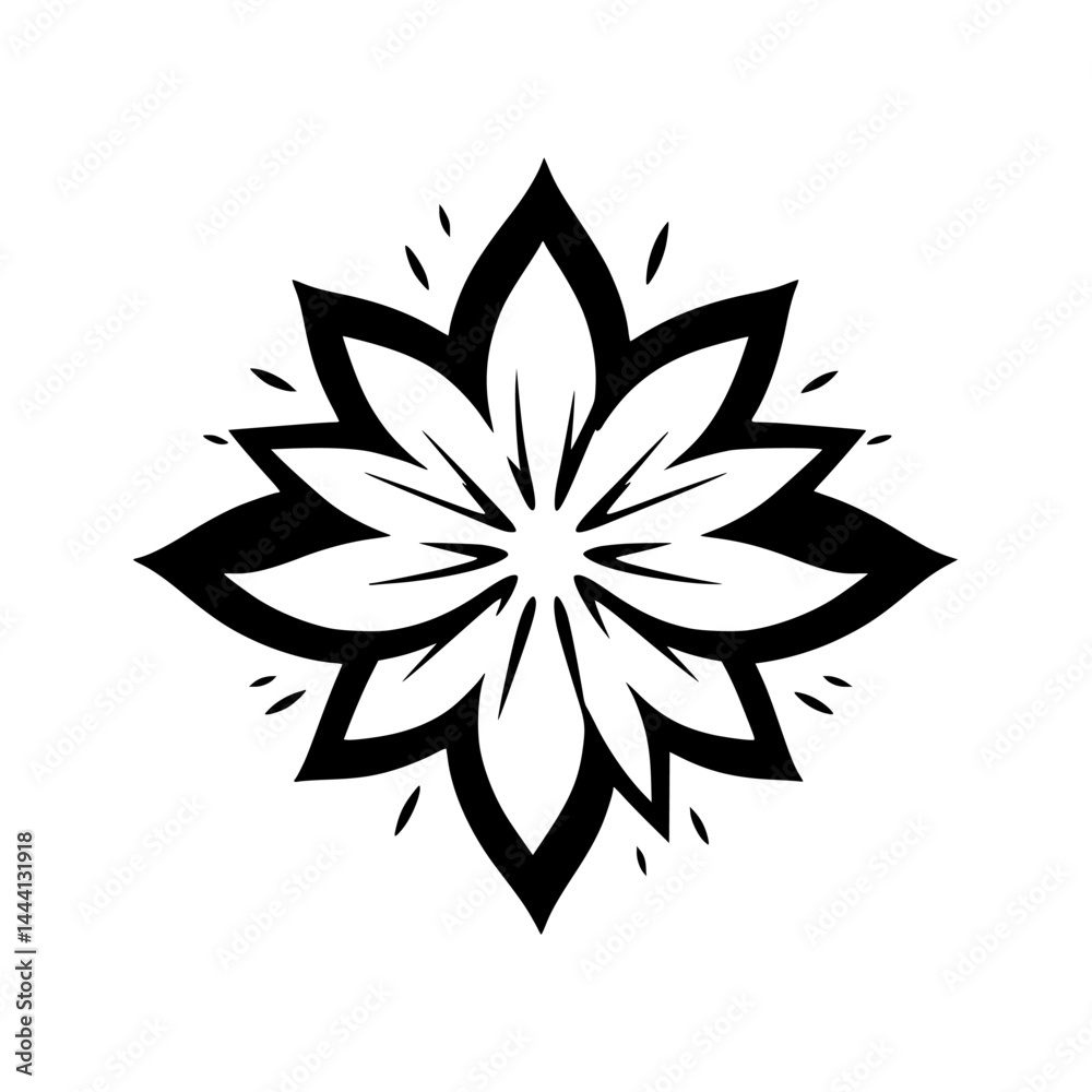 Obraz premium Geometric Floral Vector Illustration in Black and White, Simple Design