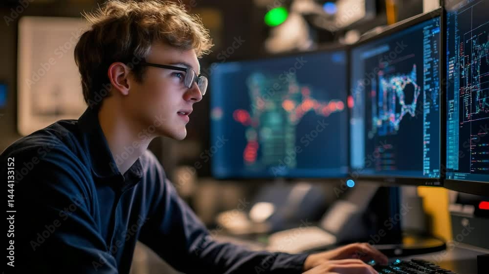 Man stock trader financial analyst trading online using computer data analysis charts and graphs market