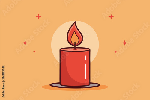 Create a stylized vector illustration of a single candle with a realistically rendered flickering flame, emphasizing bold, clean lines and a minimalist aesthetic.