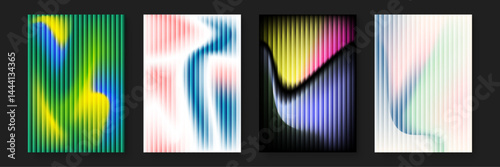 Four abstract vertical stripe designs with color gradients. Suitable for backgrounds, banners, websites, and digital designs requiring modern patterns.