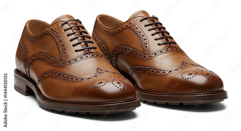 Pair of Tan Leather Wingtip Shoes on White Background Pair of Tan Leather Wingtip Shoes on White Background