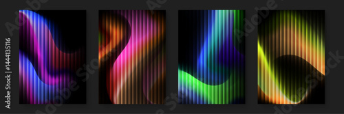 Four abstract images with vertical stripes and colorful shapes. Ideal for modern design projects, backgrounds, and art prints. Eye catching and versatile visuals.