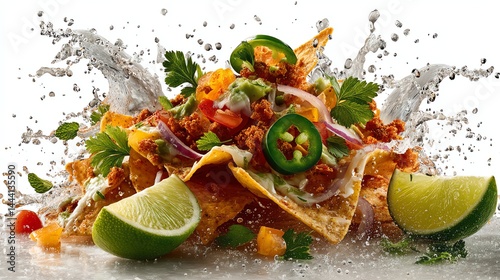 Loaded Nachos with Fresh Toppings and Water Splash Food Photography