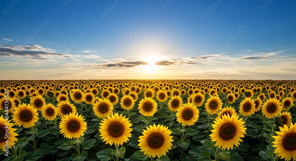 Obraz premium A field of sunflowers under a clear blue sky