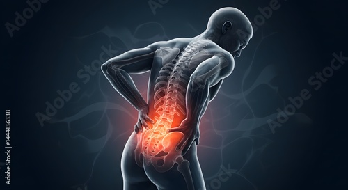 Sci-fi human figure showing glowing lower back pain