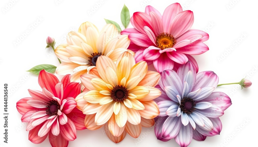 Soft, pastel watercolor flowers isolated on white, spring, delicate Soft, pastel watercolor flowers isolated on white, spring, delicate