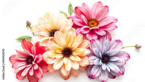 Soft, pastel watercolor flowers isolated on white,  spring, delicate