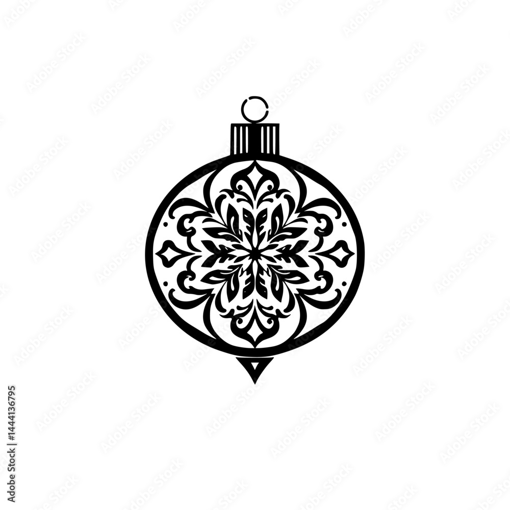 Fototapeta premium Ornate Black & White Christmas Ornament, Vector Design