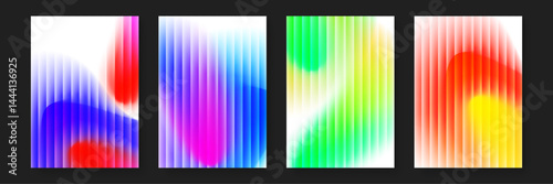 Four abstract designs with colorful gradient stripes. Suitable for backgrounds, posters, digital art, wallpapers, and creative projects needing vibrant colors.