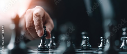 A focused hand moves a chess piece, symbolizing strategy and intellect in a competitive game.