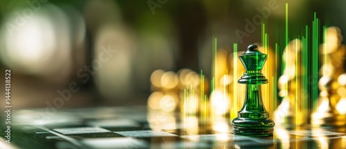 Obraz na płótnie A chess piece stands prominently with vibrant graphs in the background, symbolizing strategy and analysis in finance or gaming. w salonie