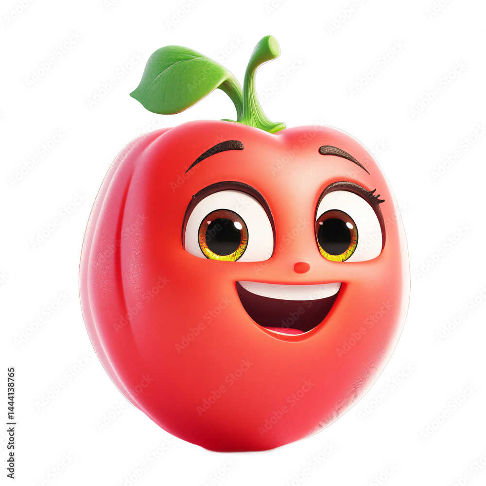 Obraz premium Plump, red cartoon plum with a cheerful expression, displayed against a backdrop of a flag.