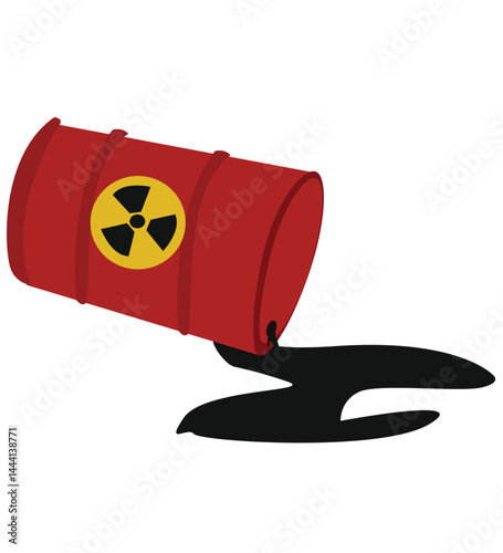 Black liquid oil flows from the red steel barrel.gas pump nozzle and oil barrel