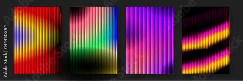 Four different gradient patterns with vertical lines suitable for backgrounds, banners, website designs, and digital art projects craving dynamic textures.