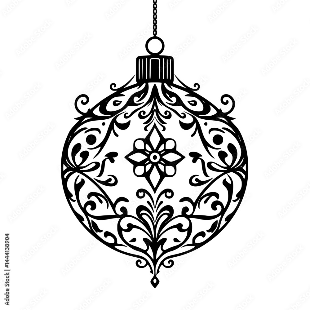 Fototapeta premium Ornate Black & White Christmas Ornament Silhouette