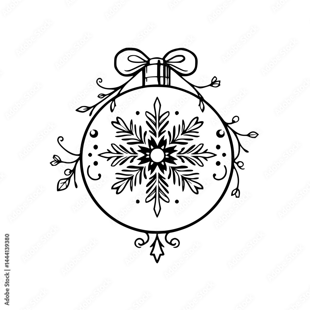 Fototapeta premium Elegant Snowflake Christmas Ornament Outline, Festive Decoration