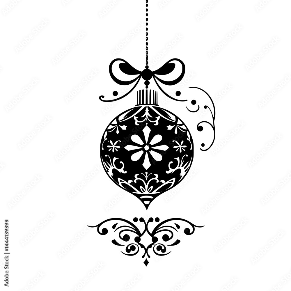 Fototapeta premium Elegant Black and White Christmas Ornament with Floral Details