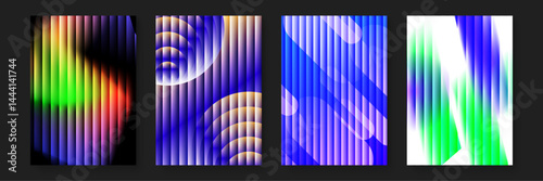 Four colorful abstract patterns with diagonal lines. Great for backgrounds, textile designs, packaging, and digital art projects. Perfect for vibrant and dynamic designs.