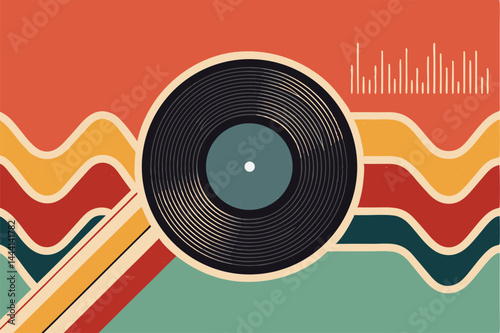 Design an abstract podcast background featuring a rotating vinyl record, incorporating vibrant colors and dynamic motion blur.  Emphasize a modern, energetic feel.