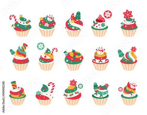 Christmas cakes flat vector illustration set
