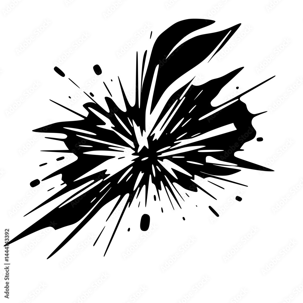 Fototapeta premium Abstract Black Splatter on White: Dynamic Burst, Ink Stroke Vector