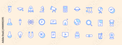 Collection of Blue Educational and Scientific Icons Representing Concepts in Technology and Innovation for Modern Learning and Research