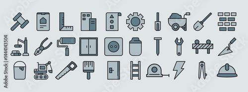 Icons of Home Renovation and Improvement Tools Including Hammer, Screwdriver, and Paintbrush in a Collection Set for Construction and Design Projects
