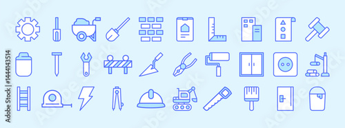 Collection of Home Renovation Icons Depicting Various Tools and Equipment for Home Improvement Projects and Construction in a Simple Design