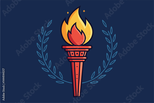Create a vector illustration of a torch with a classic, bold outlined flame.  The style should be bold and easily scalable.