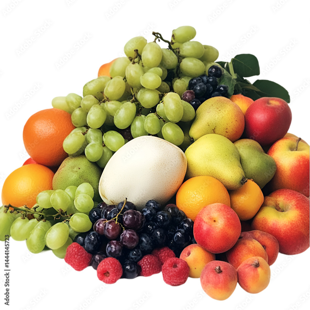 Fresh Fruit Mix on White Background with Grapes and Berries. Fruit mix on a white and transparent background, with grapes and blueberries, lemon, strawberry, orange, apple, and banana, PNG cutout.
Fresh Fruit Mix on White Background with Grapes and Berries. Fruit mix on a white and transparent background, with grapes and blueberries, lemon, strawberry, orange, apple, and banana, PNG cutout.