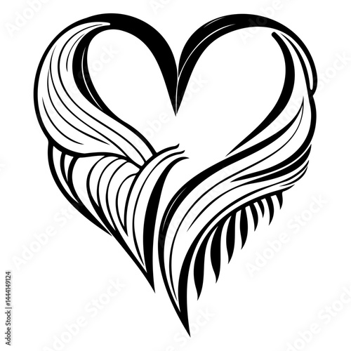 Stylized heart shape graphic with flowing lines suggesting motion and emotion
