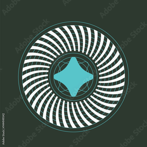 Minimal Bold Flat Circle Light with Stars Mark on Dark Black Background