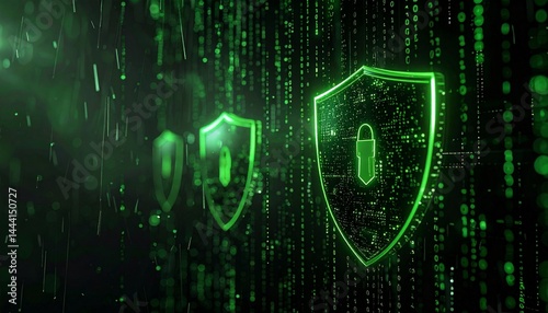 Cybersecurity Shield Pattern with Digital Rain
