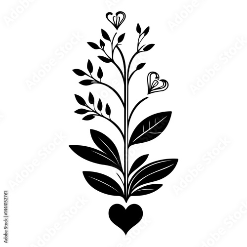 Elegant floral illustration featuring stylized hearts, set against a pristine white backdrop