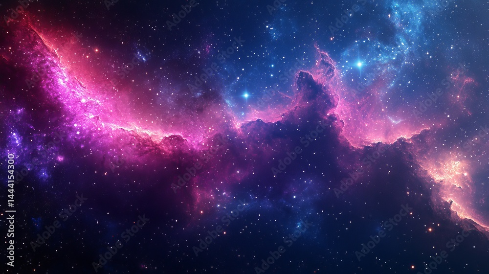 Naklejka premium Stunning cosmic nebula with vibrant pink and blue hues sky art dark space stars night image light