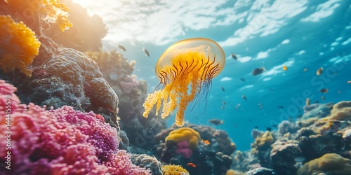 Wallpaper Mural Jellyfish in vibrant coral reef underwater Torontodigital.ca