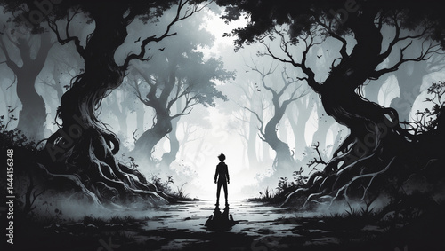 silhouette of a woman in the woods
