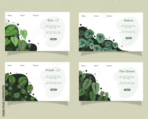 Minimal Eco Website Wireframes Using Leaf Graphics in Soft Green Tones