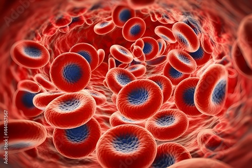 A close-up of red blood cells moving through a blood vessel.Blood donation and life-saving concept.world thalassaemia day.