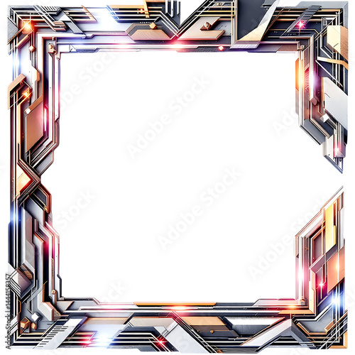 Futuristic metallic frame with glowing lights