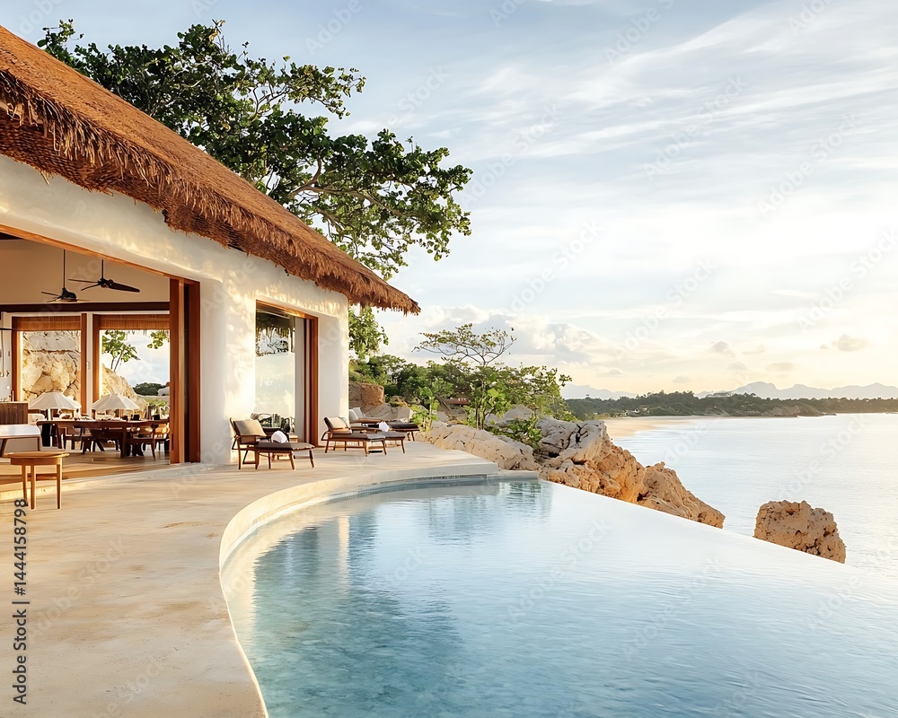 Fototapeta premium Oceanfront infinity pool villa with stunning views