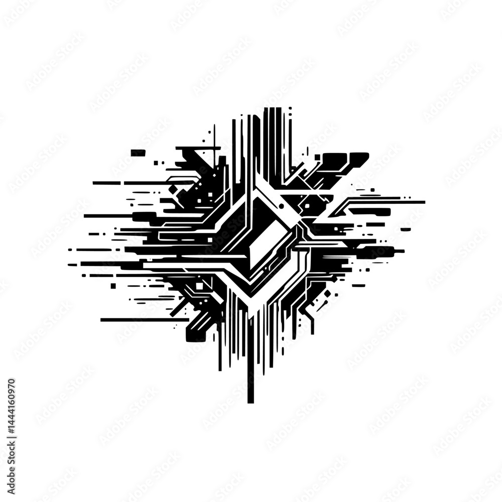 Abstract Circuit Board Design: Tech Icon, Data Stream Concept, Minimalist Aesthetic Abstract Circuit Board Design: Tech Icon, Data Stream Concept, Minimalist Aesthetic
