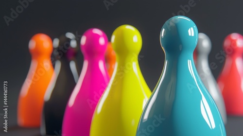Colorful game pieces lined up, symbolizing fun and strategy in board games.