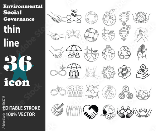 Environmental Icons Thin Line Hand Drawn Doodle Style Ecology Symbols for Sustainability and Green Living Concepts