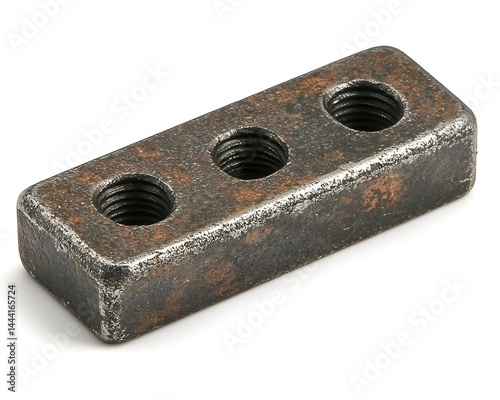 Rectangular metal block with three threaded holes