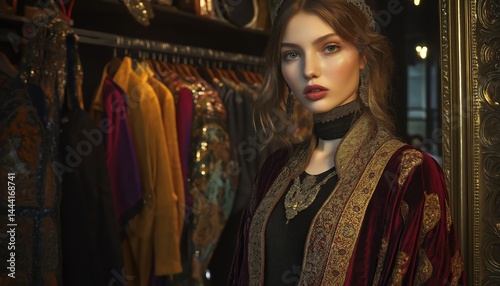 Wallpaper Mural Elegant Woman in Renaissance Attire with Gold Details and Vintage Style Torontodigital.ca