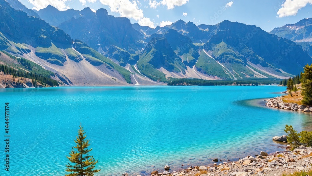Azure Lake Embraced by Majestic Mountains - Postcard Perfect Scenery