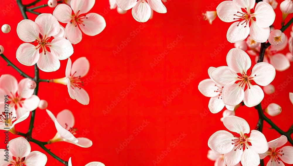 Chinese New Year Background: Red and Plum Blossoms for a Festive Celebration