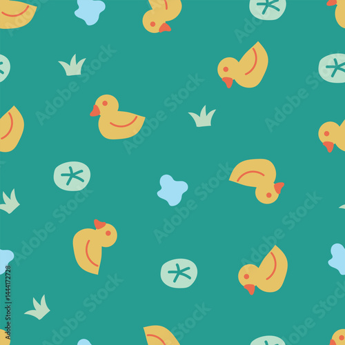 Pond and duck doodle pattern
