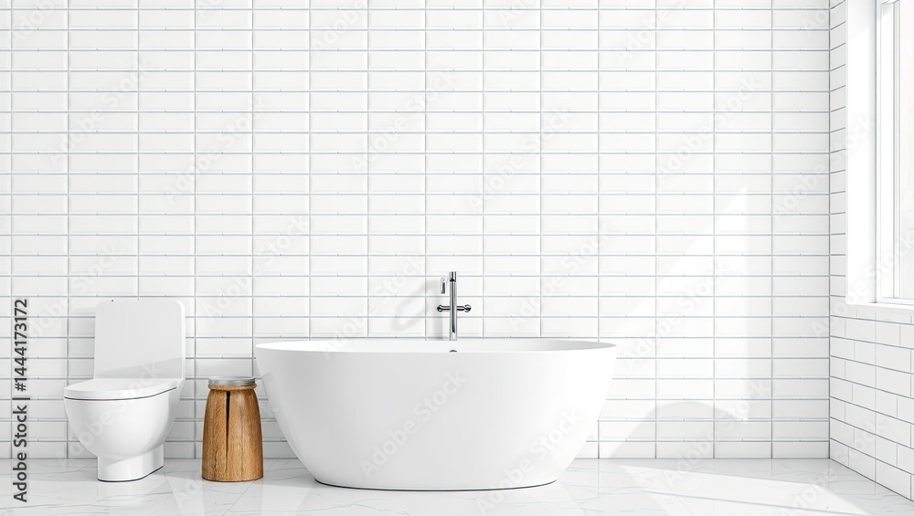 Classic White Rectangular Tiles Bathroom Wall Background